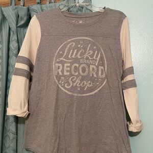 Lucky Brand Gray and Cream Long sleeve record shop Shirt